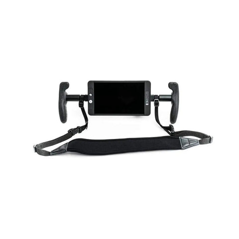 Front view of Lightweight Rubber Monitor Handles With Adjustable Neoprene Neck Strap For Easy Grip On 1/4 20 Mounted Monitors And Similar Displays