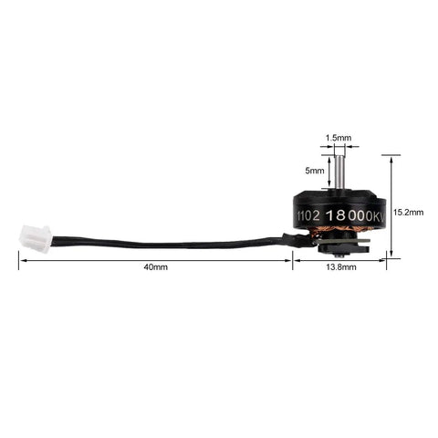 4 Pack 1102 18000KV Brushless Motors for 1S FPV Micro Whoop Drones Like Meteor75 With Soldered Lead Wires and dimensions visible