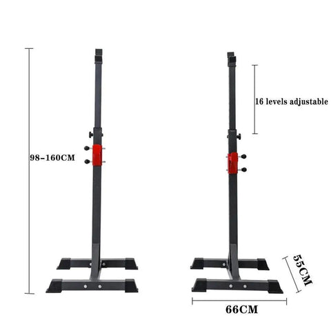 Squat Rack Stand For Weight Lifting Barbell Rack And Bench Press, adjustable height, beefy steel frame, heavy duty indoor gym equipment.