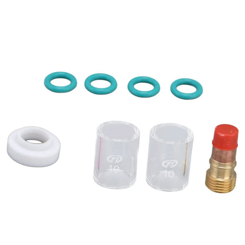 Pro Grade Welding Accessory Kit With Glass Gas Lens Set, Ceramic Nozzles, Copper Components, 12 Pieces, 2.4mm Tips For WP17 WP18 WP26 Torch Use