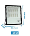 JUDYSSY 200W Led Floodlight Waterproof Ip67 Outdoor Security Light Daylight White, 100W light dimensions 280mm x 240mm x 34mm.