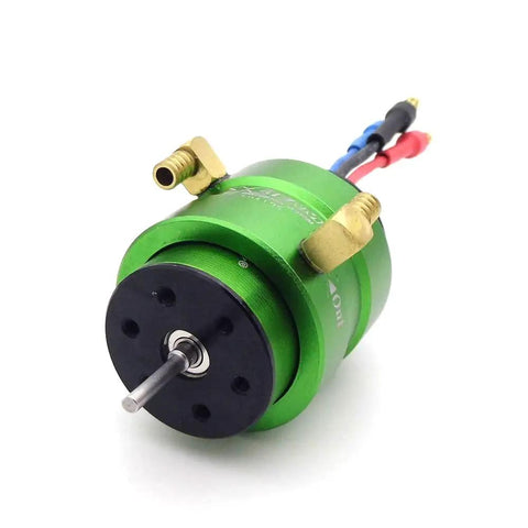 Beast 4500KV Brushless Motor With Water Cooling Jacket for RC boats, showing green casing and 2.3mm D Shape Shaft