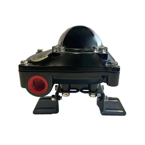 Front view of Industrial Grade Aluminum Limit Switch Box for Pneumatic Actuators, IP67 Waterproof, 0-90 Degree Position Indicator.
