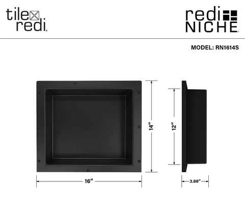 Recessed Shower Niche Shelf In Black, One Inner Shelf, 16 W X 14 H X 4 D, All In One Storage Solution For Soaps And Shampoos, tile ready