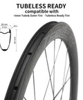 Close-up of Carbon Disc Wheelset 50C-28 Tubeless With Carbon Spokes For 700C Road Bikes, tubeless-ready, side view with dimensions.