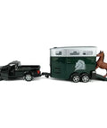 1/36 Scale Diecast Pickup Truck With Trailer And Horse Transporter Open Doors Farm Rig, Metal Toy Car with horse figure