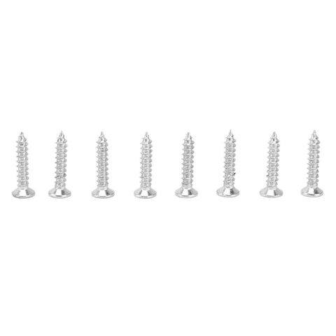 Stainless Steel Cabinet Hinge Repair Plate 4 Pack With 24 Screws Reinforcement Brackets screws aligned in a row on a white background