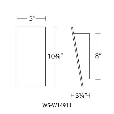 Dimensions diagram of Slant 11in LED Indoor Outdoor Wall Light Black Finish 3000K Warm White 180 Degree Rotatable Mounting