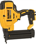Battery Powered Cordless 18 Gauge Brad Nailer 20V Max XR With Brushless Motor And Micro Nose For Precise Nail Placement Tool Free Depth Adjustment Great For Finishing And Framing, shown from left side with visible black nozzle detail.