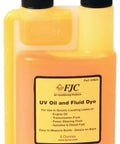 FJC UV Oil and Fluid Dye bottle, 8 oz, dual-chamber yellow liquid with black caps