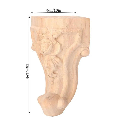 Four Carved Cabinet Legs Set For Tables And Sofas, Solid Wood Furniture Feet With European Style, 6x12 cm detailed view