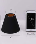 Clip On Chandelier Lamp Shades For Candelabra Bulbs Only, 3 Inch Top Diameter, 6 Inch Bottom Diameter, 5 Inch Tall next to iPhone