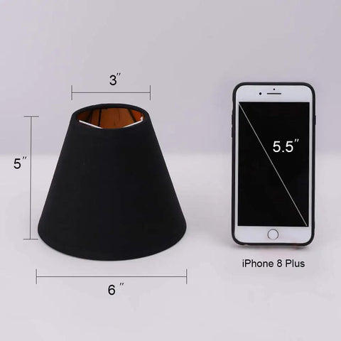 Clip On Chandelier Lamp Shades For Candelabra Bulbs Only, 3 Inch Top Diameter, 6 Inch Bottom Diameter, 5 Inch Tall next to iPhone