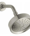 Five and a Half Inch Katalyst Air Induction Showerhead with One Function and 2.0 GPM Nickel Finish, angled view