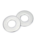 100-Piece 304 Stainless Steel Flat Washer Set Assortment With Inner Diameters From M1.6 To M30 And Multiple Outer Diameters Durable Gasket Kit For Mechanical Automotive And Home Hardware Projects. Two stainless steel flat washers shown