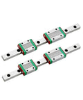Four Piece MGN7H Linear Motion Slider Kit Plus Two MGN Rails, 100 to 800mm Range, 250mm Rail, front view on white background