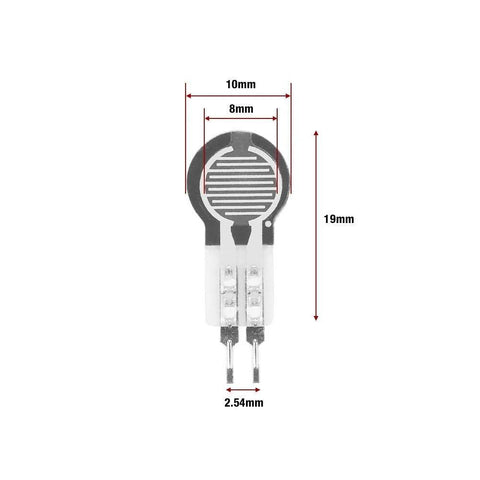 2-pack DF9-16 thin-film pressure sensors; round black pads with interdigitated traces, 20g–2kg, 2.54mm pins