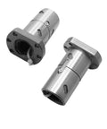 Double Screw Ball Nut With Right Hand Thread For DFU Series Flange Nut And Motion Rail shown in steel, angled view