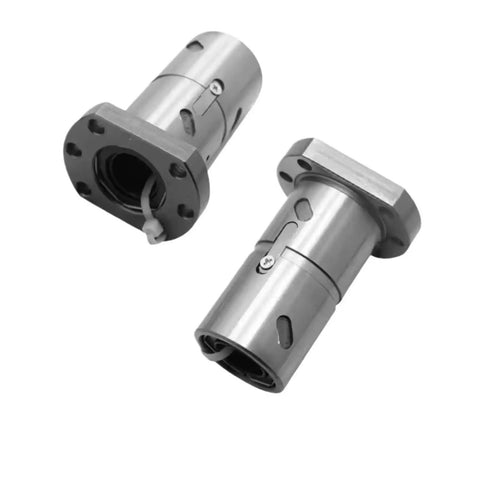 Double Screw Ball Nut With Right Hand Thread For DFU Series Flange Nut And Motion Rail shown in steel, angled view