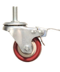 Side view of Heavy Duty Swivel Stem Castors With Red PU Wheels Double Locking Quiet Smooth Non Marking Floor Safe Load Capacity 800-1000 Lb