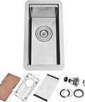 10 Inch Workstation Bar Sink Undermount Single Bowl 16 Gauge Stainless Steel 304 Includes Wood Cutting Board Rolling Mat Grid Strainer And Lid Bar Ready Built For Bar Areas RV Kitchens And Butlers Pantry