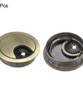 Darn Sturdy Zinc Alloy Cable Hole Covers 2 Inch Mounting Hole Bronze Tone Desk Wire Grommets 4 Pack shown from top and side view.