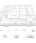 80 Piece Silicone Hole Plugs Kit With 8 Sizes Round Grommets For Car, Furniture And Office Use in transparent storage box.