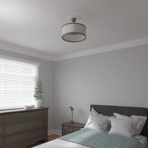 Claremont Ceiling Medallion Ten And Five Eighths Inch Outside Diameter in modern bedroom with light fixture overhead