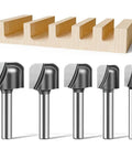 Killer Sharp Carbide Bowl And Tray Router Bit Set One Quarter Inch Shank For Woodworking Crafts Jewelry Boxes And Fly And Tackle Boxes No Sweat Cutting Premium Core Craft Gear featuring five carbide bits.