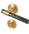 Lux Marble Look Brass Door Lock Set with Nordic Style Handles, shown with green marble-textured handle and brass finish