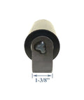 Front view of a single wheel from a Pair Of 6 Inch Rubber Top Guide Gate Rollers For Sliding Gates, Heavy Duty Wheels In Black, Weld On For Smooth Operation, Durable And Long Lasting, Maintenance Free, 2 Pack with a 1-3/8 inch width measurement visible.