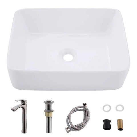 White Vessel Sink With Faucet And Drain Combo For A Dope Modern Bath 19x15 Rectangle Vessel Sink Above Counter Top Mount Porcelain