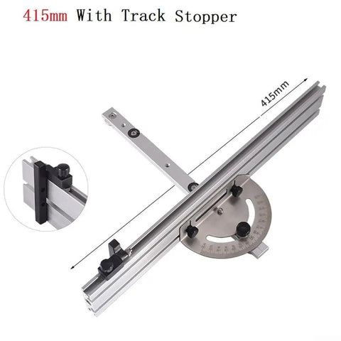 Table Saw Miter Gauge Kit With Adjustable Angle Ruler And Aluminum Guide Rail showing 415mm track stopper