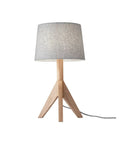 Eden Table Lamp With Natural Ash Wood Tripod Base, Textured Grey Felt Drum Shade, 24.5 Inch, shown on white background.