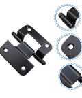 SEWACC 6-piece black iron cabinet door hinge set; front view, self-closing inset hinges