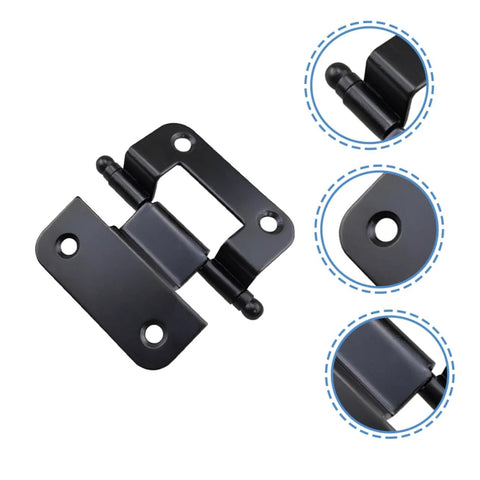 SEWACC 6-piece black iron cabinet door hinge set; front view, self-closing inset hinges