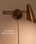 Plug In Wall Sconce Set Of 2 With Brass Swing Arm Lights For Bedroom And Living Room, iron brushed brass finish closeup