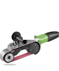 Heavy Duty Electric Tube Belt Sander For Industrial Pipe Grinding And Polishing with purple sanding belt and green handle.