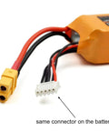2.54mm JST Connector Kit With Pre Crimped Wires, 5 pin housing on battery for balance leads, shown with XT60 connector
