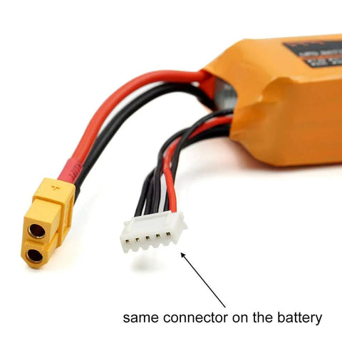 2.54mm JST Connector Kit With Pre Crimped Wires, 5 pin housing on battery for balance leads, shown with XT60 connector