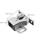 Super Sweet Double Roller Ball Latch 10 Pack For Kitchen Cabinets Wardrobes And Cupboards With Auto Lock Spring System Easy Install Style close-up metal latch design with dimensions.