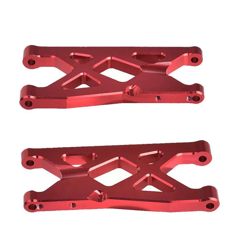 Beefed Up Aluminum Front And Rear Suspension Arms Set For 1 By 10 Scale RC Trucks Including Arrma Granite 4X4 Senton 4X4 Blx 4X4 Bigrock Vorteks Replacement AR330443 AR330516, red anodized front view