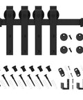 Super Mini Sliding Barn Door Hardware Kit For Double Doors Cabinets And TV Stands With J Shape Hangers In Frosted Black Carbon Steel