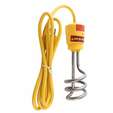 Fast As Lightning 1500W Immersion Water Heater Stainless Steel Portable Electric Kettle with yellow cord for quick boiling.