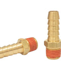 2 Pack Brass Air Hose Barb Fittings Adapter Set Three Eighths Inch Barb To One Quarter Inch NPT Male Pipe Connectors With Sealant
