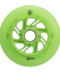 Green Apple Glow Inline Wheels 110mm 85A 3 Pack With LED Lights For Skating, single lime green wheel close-up