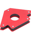 Heavy Duty 5 Inch Welding Magnetic Holder With Strong 75 Lbs Grip For Metal Fabrication Projects, red metal tool with angled design.