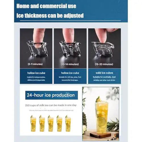 Countertop Ice Maker With Three Quick Pour Spouts And Lightning Freeze Tech For Counters Desks Or Bars Churning Out Crisp Cubes Around The Clock With Zero Fuss And Total Ease, showing adjustable ice thickness options.