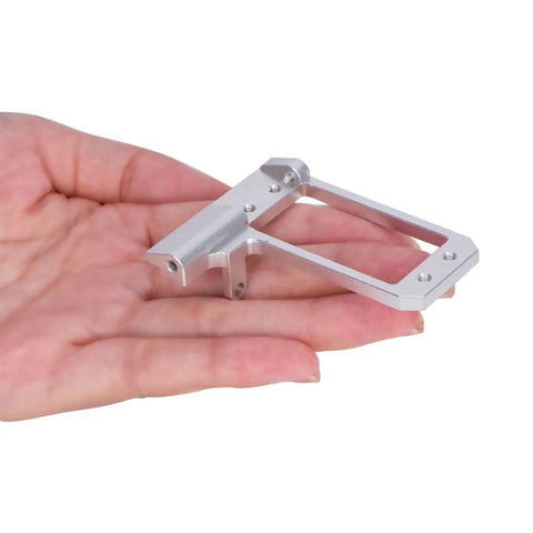 Low Center Of Gravity Front Axle Servo Mount For 1/10 RC Crawlers, Behind The Axle BTA Setup, CNC Aluminum, shown in hand