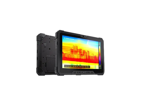 Built Like A Tank 11.6 Inch Rugged Tablet With Touchscreen showing thermal camera view, durable design for outdoor work.